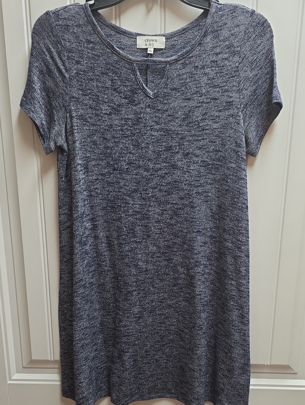 crown & ivy Navy Heathered Short Sleeve Tunic Dress